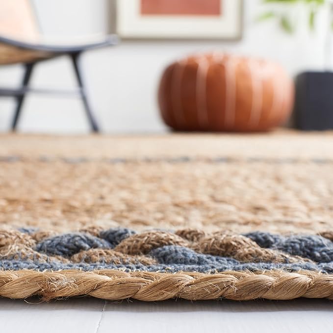 SAFAVIEH Natural Fiber Collection Area Rug - 5' x 8', Natural & Grey, Handmade Stripe Boho Farmhouse Rustic Braided Jute, Ideal for High Traffic Areas in Living Room, Bedroom (NFB262F)