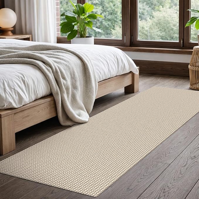 EARTHALL Woven Runner Rug 2x7 Ft Washable Runners for Hallways Cotton Non Slip Rubber Backed Kitchen Runner Braided Indoor Floor Carpet for Entryway, Hallway, Kitchen, Bedroom, Beige/Khaki