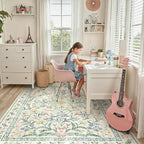 Lahome Sylvie Boho Rugs for Living Room, Washable Large 8 x 10 Area Rugs for Bedroom Non Slip, Soft Ultra-Thin Distressed Floral Throw Carpet for Office Dining Room, Cream/Multi