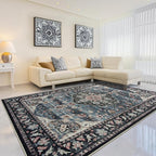 Amearea Vintage Design Navy Blue Area Rugs for Living Room, 4x6 Machine Washable Floral Collection Traditional Bedroom Rug, Low Pile Dinning Room Carpet, No Slip Office Kitchen Home Decor, Navy Blue