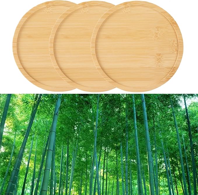 3 Pack Bamboo Saucer, 6 Inch Plant Saucer, 5" Cactus Plant Tray, Round Bamboo Tray for Modern Ceramic Flower Pot, Planter Pot, Cup Holder, Spoon Holder, Kitchen Utensil Rest