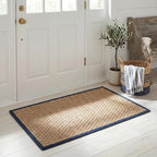 SAFAVIEH Natural Fiber Collection Area Rug - 2'6" x 4', Natural & Blue, Seagrass, Basketweave Pattern with Border (NF114E)