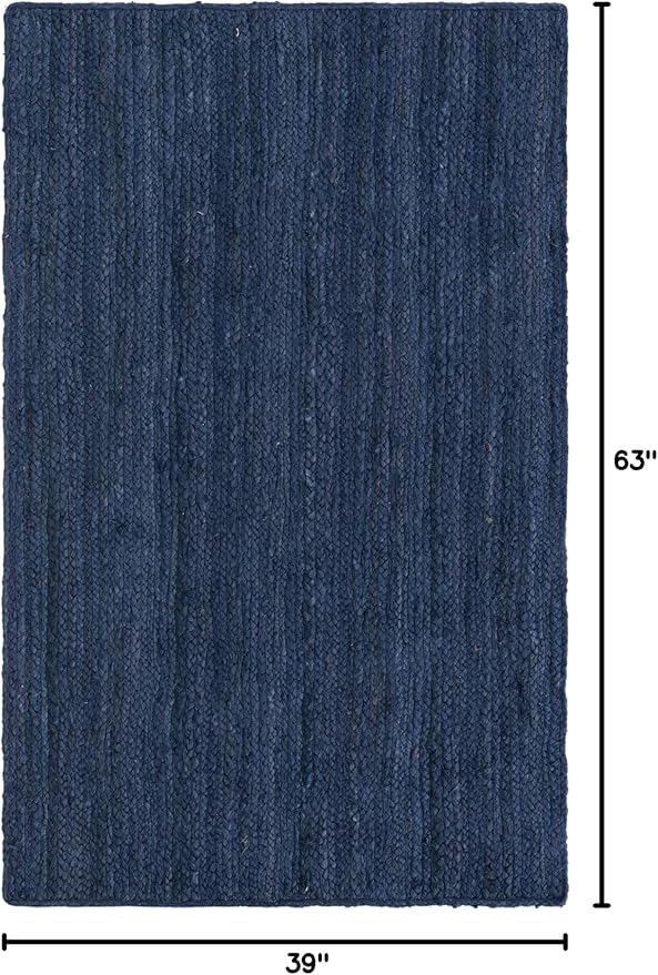 Unique Loom Braided Jute Collection Area Rug - Dhaka (3' 3" x 5' 3" Rectangle, Navy Blue)