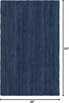 Unique Loom Braided Jute Collection Area Rug - Dhaka (3' 3" x 5' 3" Rectangle, Navy Blue)