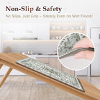Boho Kitchen Mats for Floor 2 Piece Set Anti Fatigue Cushioned PVC Kitchen Rugs Non Slip Waterproof Farmhouse Mats 2/5 Inch Comfort Standing Mat for Laundry, 17.3"x47"+17.3"x28", Green-Tinted Grey
