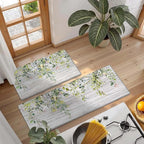 Kitchen Rug Mats for Floor Cushioned Anti Fatigue Green Eucalyptus Kitchen Rugs Sets of 2 Farmhouse Non Slip Waterproof Comfort Memory Foam Standing Floor Mat for Office Laundry Sink Desk