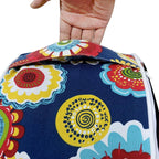 Magpie Fabrics Indoor/Outdoor Inflatable Stool Ottoman Pouf, Water Repellent Round Footrest Footstool with Foot Pump D20 xH9, Portable for Patio Garden Camping or Home, Floral Navy