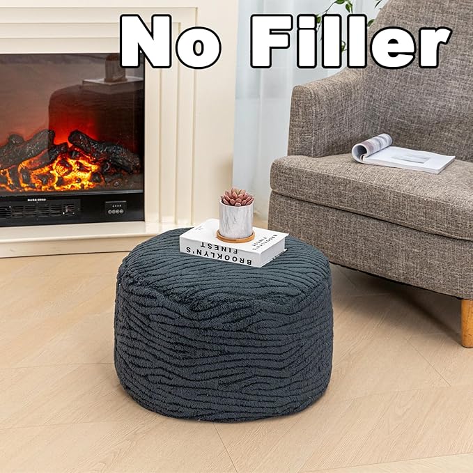Unstuffed Pouf Ottoman Cover Handmade Footstool Ottoman Storage Solution Floor Pouf Footrest Cushion 20 Diameterx12Height Inches for Living Room Wedding Bedroom Gray No Filler