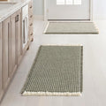 MIULEE Set of 2 Waffle Bathroom Rugs, Boho Bath Rugs Non Slip Washable, Super Absorbent Bath Mats, Ultra Soft Rubber Backed Shower Mats for Bathroom Floor, Tub, Green & Cream, 17x24 Inch