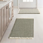 MIULEE Set of 2 Waffle Bathroom Rugs, Boho Bath Rugs Non Slip Washable, Super Absorbent Bath Mats, Ultra Soft Rubber Backed Shower Mats for Bathroom Floor, Tub, Green & Cream, 17x24 Inch