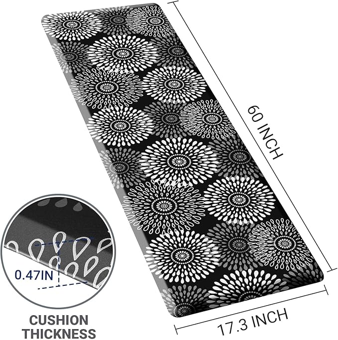 LuxStep Kitchen Mat Waterproof Kitchen Rugs for Floor Cushioned Anti-Fatigue Mat Non-Slip Standing Desk Mat Comfort Floor Mats for House Sink Office 17.3" x 60" Black