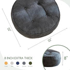 HIGOGOGO 8" Extra Thick Floor Pillow Cushion for Adults, Meditation Cushion Pillow, Large Round Floor Sitting, Tufted Corduroy Cover, for Tatami Living Room or Yoga, 22x22 Inch, Dark Grey