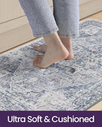 DEXI Kitchen Mats for Floor Cushioned, 23x35 Wide Runner Rug Non Slip, Waterproof Soft Comfort Standing Padded Anti Fatigue Decorative, Light Grey and Blue