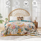 Boho Throw Blanket Farmhouse Decor Throw Blanket Bohemian Blanket for Bed 100% Cotton Muslin Woven Couch Blanket All Seasons Quilt Bedroom (Beige, 50"x60")