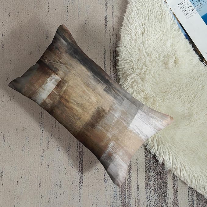 Britimes Throw Pillow Covers Modern Home Art Decor, 12 x 20 Inches Set of 2 Pillow Cases Decorative, Abstract Oil Painting Pillowcases for Bedroom, Living Room, Taupe Tan Grey Brown Beige