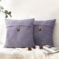 Phantoscope Pack of 2 Farmhouse Throw Pillow Covers Button Vintage Linen Solid Decorative Pillow Cover for Couch Bed and Chair Purple 22 x 22 inches 55 x 55 cm