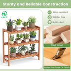 Giantex 3-Tier Plant Stand Indoor, Solid Wood Flower Pot Display Rack w/ Slatted Shelves, Take Oil Finish Bookshelf Shoe Rack, Indoor Outdoor Storage Shelf for Patio Garden Balcony Home Living Room Entryway