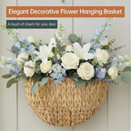 Wicker Hanging Basket,Scalloped Wall Basket for Organizing & Decor,Woven Water Hyacinth Hanging Wall Baskets for Flower,Mail,Stuffed Animals,Hanging Storage Baskets for Wall,Door,Nursery