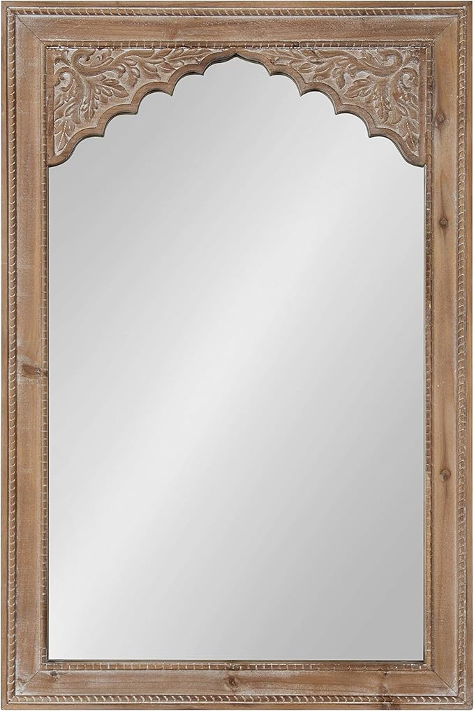 Kate and Laurel Shivani Boho Wall Mirror, 24 x 36, Rustic Brown, Farmhouse Wall Decor with Ornate Detailing