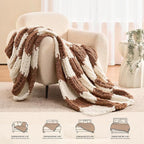 L'AGRATY Chunky Knit Blanket Throw: 50''x60'' Chenille Chunky Knitted Throw Blankets for Bed Couch - Handmade Thick Cable Knit Blanket - Large Crochet Rope Blankets for Home Decor(Brown Checkered)