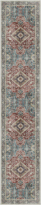 GENIMO 2X10 Washable Vintage Runner Rug for Hallway, Non-Slip Low Pile Chenille Print Rug, Soft Rugs for Indoor Entryway Kitchen Corridor, Indigo & Flush
