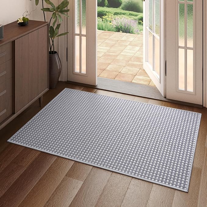 2x3 ft Indoor Door Mat Entryway Rug Non Slip Woven Washable Area Rugs Kitchen Mats for Floor, Front Entry Rug Entrance Doormat for Hall Porch Bathroom Kitchen Bedroom, Easy Clean, Gray 24"x36"