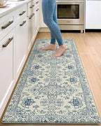 DEXI Kitchen Mats for Floor Cushioned, 23x59 Extra Large Wide Runner Rug Non Slip, Waterproof Soft Comfort Standing Padded Anti Fatigue Decorative, Blue White
