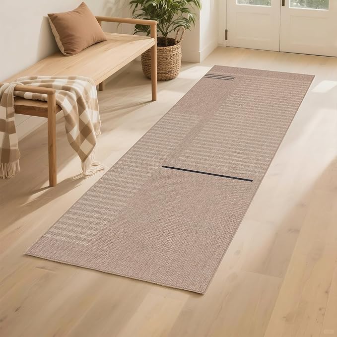Easy Jute Rug 2x6: Indoor Outdoor Natural Boho Area Rugs for Hallway Patio Non Slip - Farmhouse Neutral Contemporary Carpet Mat for Entryway Kitchen Laundry Room Bedroom Washable