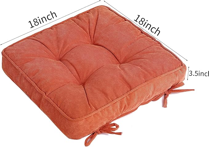 Tiita Chair Cushion Pads with Ties 18x18 Inch, Square Seat Floor Pillows Pad, Tufted Outdoor Patio Cushions, Dining Chairs Pillows Set of 2,Orange