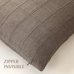 Foindtower Set of 2 Decorative Linen Check Throw Pillow Covers Neutral Farmhouse Vintage Cushion Covers Modern Boho Home Decor for Sofa Chair Couch Bedroom Living Room,26×26 Inch,Taupe Grey