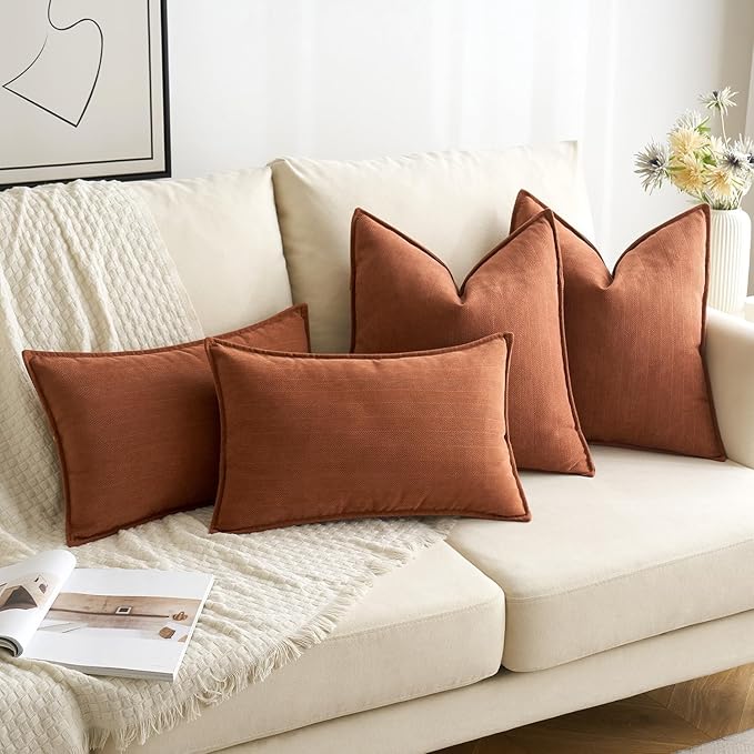 MIULEE Pack of 2 Burnt Orange Decorative Pillow Covers 20x20 Inch Soft Chenille Luxurious Couch Throw Pillows Farmhouse Cushion Covers with Elegant Design for Sofa Bedroom Living Room Home Decor