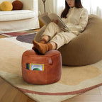Thgonwid Unstuffed Faux Leather Pouf Cover Handle, Footstool Ottoman Storage Solution, Floor Footrest Cushion, 16.5”Dx12”H, No Filler, (Pocket-Handle) Amaretto