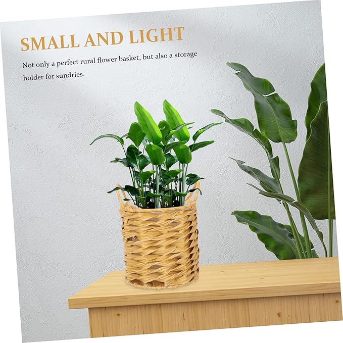 TOYANDONA Woven Basket with Liner Flower Pots Outdoor Basket for Plant Seagrass Pot for Plants Indoor Rattan Decorations Small Wicker Planter Indoor Tabletop Decor Planter Decor Khaki Iron