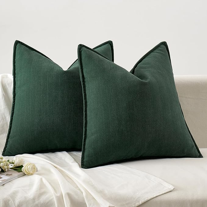 MIULEE Pack of 2 Green Decorative Pillow Covers 20x20 Inch Soft Chenille Luxurious Couch Throw Pillows Farmhouse Cushion Covers with Elegant Design for Sofa Bedroom Living Room Home Decor
