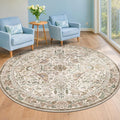 Boho 6ft Area Round Rug for Living Room - Floral Vintage Circular Rug for Kids Bedroom, Dining Room, Home Office, Washable Low Pile Non Slip, Moss Green & Olive Indoor Aesthetic Décor