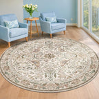Boho 6ft Area Round Rug for Living Room - Floral Vintage Circular Rug for Kids Bedroom, Dining Room, Home Office, Washable Low Pile Non Slip, Moss Green & Olive Indoor Aesthetic Décor
