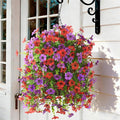 Artificial Flowers Hanging Baskets, 4 Bundles Outdoor Hanging Basket Spring Summer Decoration, No Fade Realistic Fake Flowers Plants for Porch Patio Balcony Home Yard Decor(Red Purple)