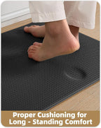 Color&Geometry Anti Fatigue Cushion Padded Kitchen Mat for Floor - 17x59+17x59,Easy Clean, Waterproof & Oil Proof, Anti Slip, Foam Rubber Runner Rug for Front Sink Comfort Standing, Black Set of 2