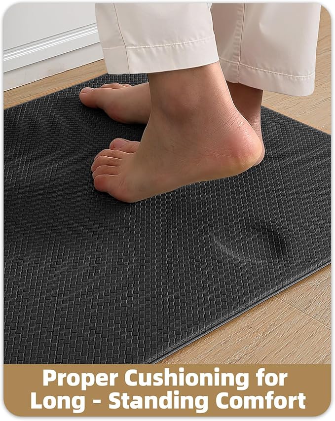 Color&Geometry Anti Fatigue Cushion Padded Kitchen Mat for Floor - 24x59+24x87,Easy Clean, Waterproof & Oil Proof, Anti Slip, Foam Rubber Runner Rug for Front Sink Comfort Standing, Black Set of 2