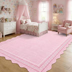 Garvee Scalloped Washable Rug 5x7 Area Rugs for Living Room Non Slip Throw Rugs Bedroom Rugs Low Pile Farmhouse Soft Non Shedding Stain Resistant Carpet for Girls Room Office Nursery 5'x7' Pink