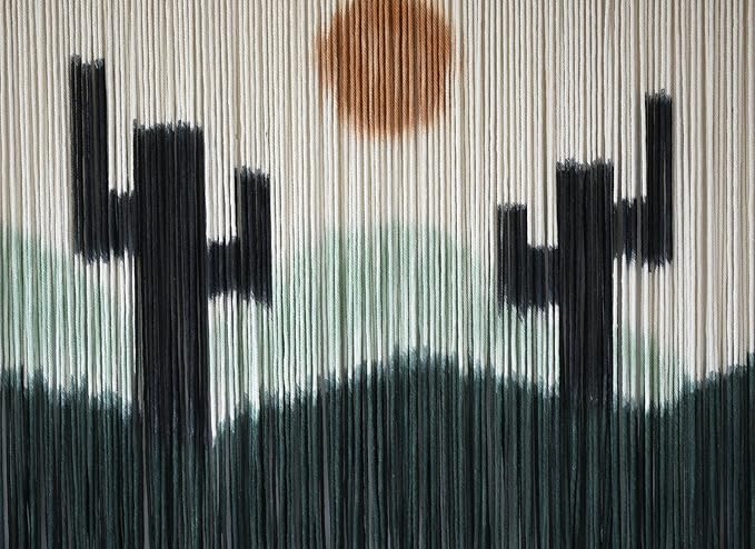 Macrame Wall Hanging Green Cactus Wall Decor Macrame Wall Decor 57" W x 35" L Dip-Dye Large Yarn Tapestry Fiber Art Home Decor