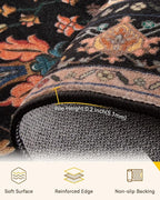 Area Rugs 2'x4' Kitchen Rugs Entry Rug Small Rugs for Entryway Kitchen Bathroom Door Mat Indoor Entrance,Washable Non Slip, Black Colorful Floral Dark Tan