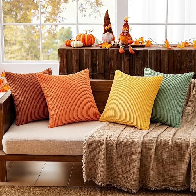 MIULEE Decorative Throw Pillow Covers 20x20 Inch Set of 4, Vibrant Cushion Covers Vintage Retro Home Decor, Mix and Match Color Clash Design for Sofa Couch Bed Living Room Yellow Rust Green