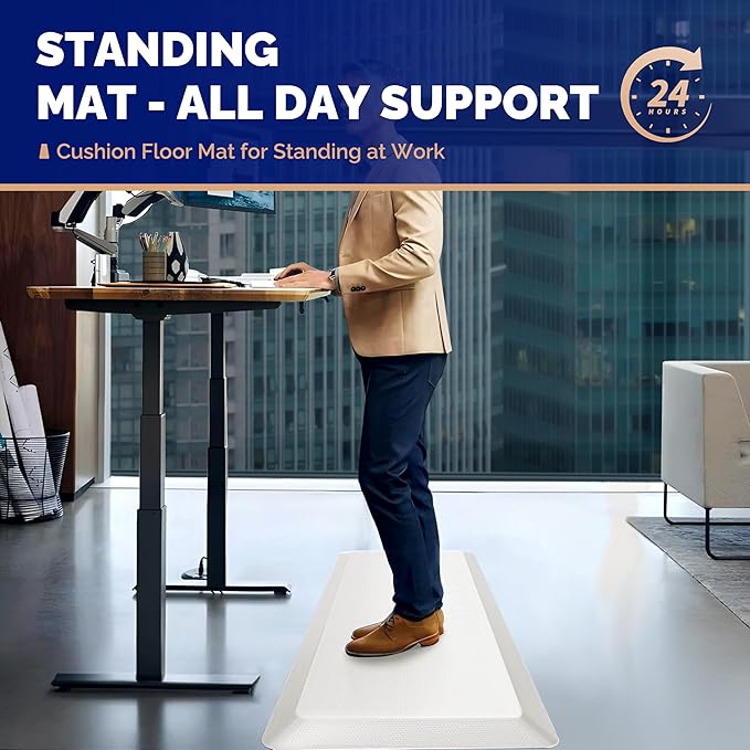 FEATOL Anti Fatigue Mats for Standing, 9/10 Extra Thick Ergonomic Standing Desk Mat, Comfort & Durable Memory Foam Standing Mat at Home,Office All Day (20" x 48", White, 2PC)