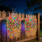 Outdoor Hanging Basket with Artificial Flowers: Fake Plants Basket with Solar String Lights for Garden Enthusiasts - 10 Inches Solar Faux Silk Flower Baskets for Home Porch Wall Patio Tree Decor