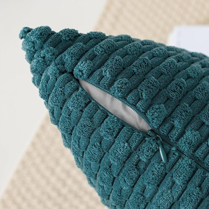 Kevin Textile 20x54 Inch Long Body Lumbar 1 Pack Boho Decorative Throw Pillow Cover Soft Striped Corduroy Rectangle Cushion Case Farmhouse Accent for Living Room Couch Sofa Bed, Teal Blue