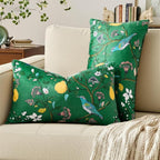 MUSSEL Dark Green Floral Pillow Covers 12x20 Set of 2, Velvet Wild Flower Plant Throw Pillows Case, Square Farmhouse Decor Cushion Covers for Home Sofa Bed Couch
