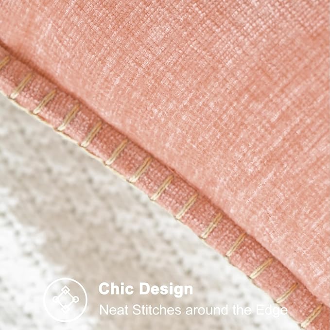 CaliTime Throw Pillow Covers Decorative 18 X 18 Inches Pack of 2 Cotton Thread Stitching Edges Solid Dyed Soft Chenille Cushion Cases for Couch Sofa Bed Living Room Farmhouse Dusty Pink