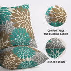 Brown Teal Pillow Covers 24X24 Inch Set of 2, Dahlia Flower Spring Summer Floral Cream Decorative Throw Pillow Covers Outdoor Modern Farmhouse Cushion Case for Home Couch Sofa Bed Decor
