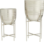 Deco 79 Metal Indoor Outdoor Planter Small Planter Pot with Removable Stand, Set of 2 Planters 6", 5"W, Silver
